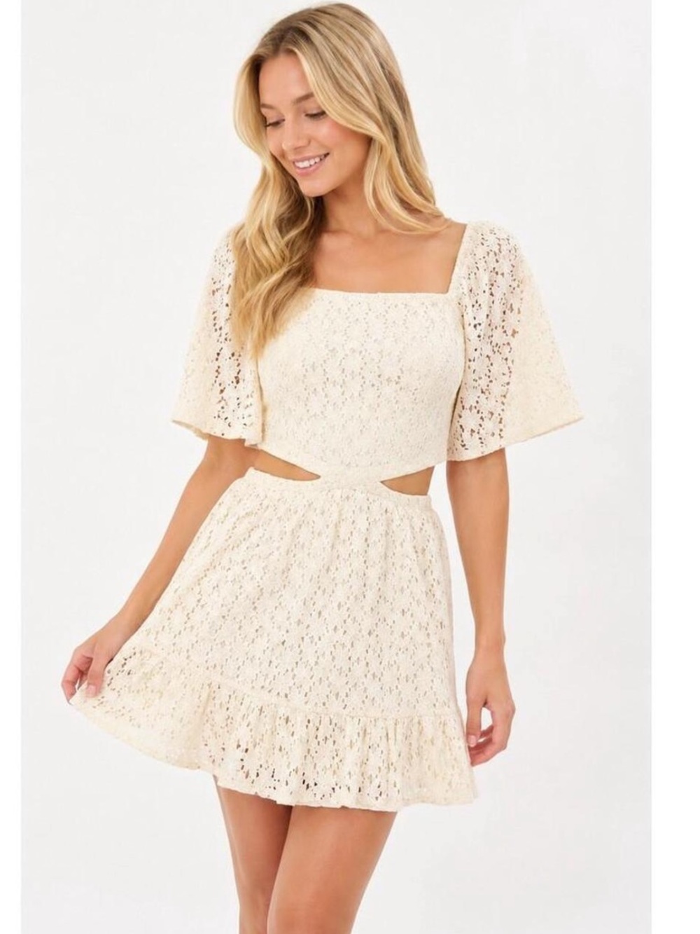 Saltwater LUXE Cream Lace boho Cutout Mini Dress